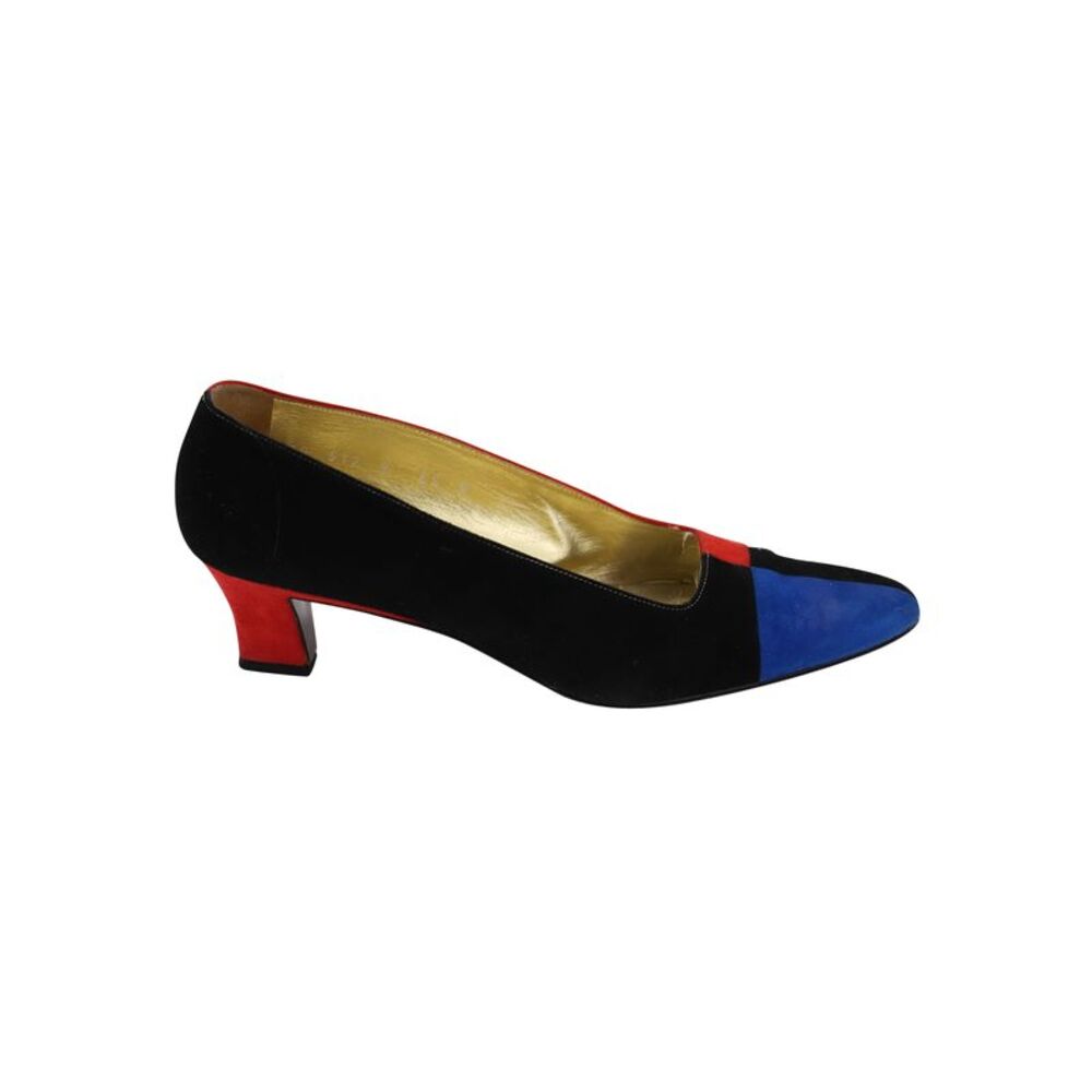 Escada 80s Color Block Court Heels in Multicolor Suede